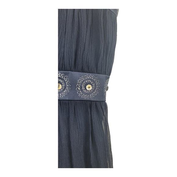 Maggie London Silk & Chiffon‎ Spaghetti Strap Gold Embroidered Baby Doll Dress - Picture 2 of 11